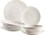 MÄSER 935079 Moderne vintage serviesset voor 2 personen, Moors design, 8-delig servies, hoogwaardige keramische borden en schalen, steengoed, wit