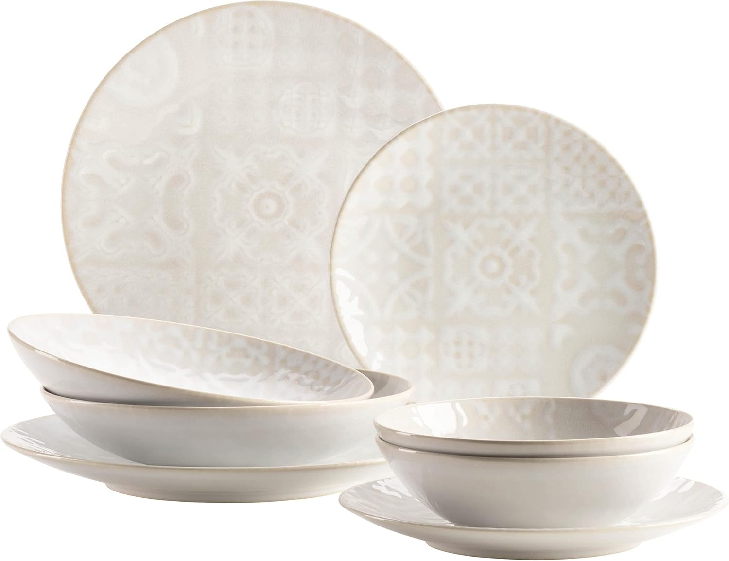 MÄSER 935079 Moderne vintage serviesset voor 2 personen, Moors design, 8-delig servies, hoogwaardige keramische borden en schalen, steengoed, wit