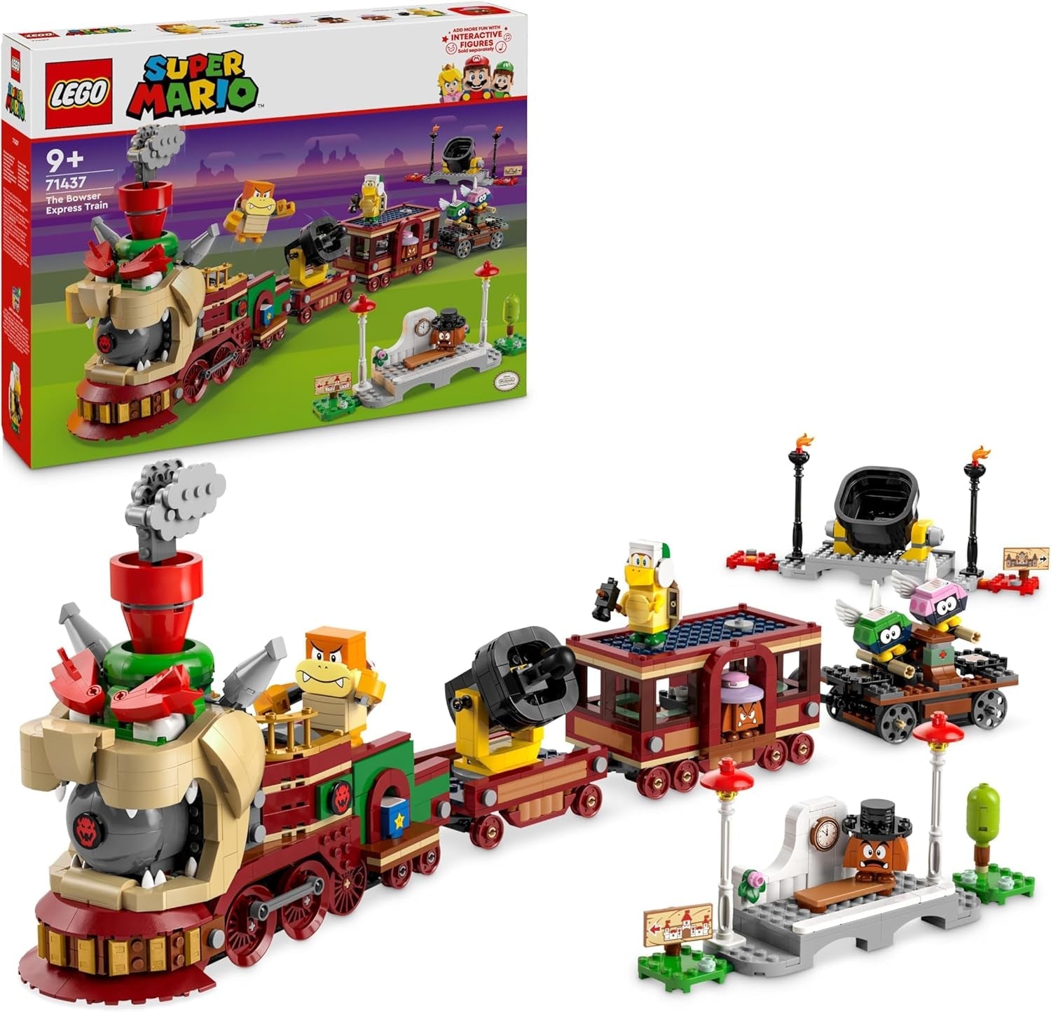 LEGO Super Mario Express Bowser Train Avontuurlijke kinderspeelset met hamer Brother 2 Gumba's en 2 Parapunctures Nintendo-cadeau voor jongens Meisjes Gamers 71437 Bouwsets Beschik over de LEGO-Store standaardtitel