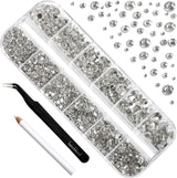 Beadsland 2500 stuks glas Nailart Strasssteine ​​Kristall Flatback Edelsteine ​​Runde, voor handwerk Gemischt 8 Größen SS4 ~ SS30 Mit Picking Pinzette en Stift (Kristall Weiss)