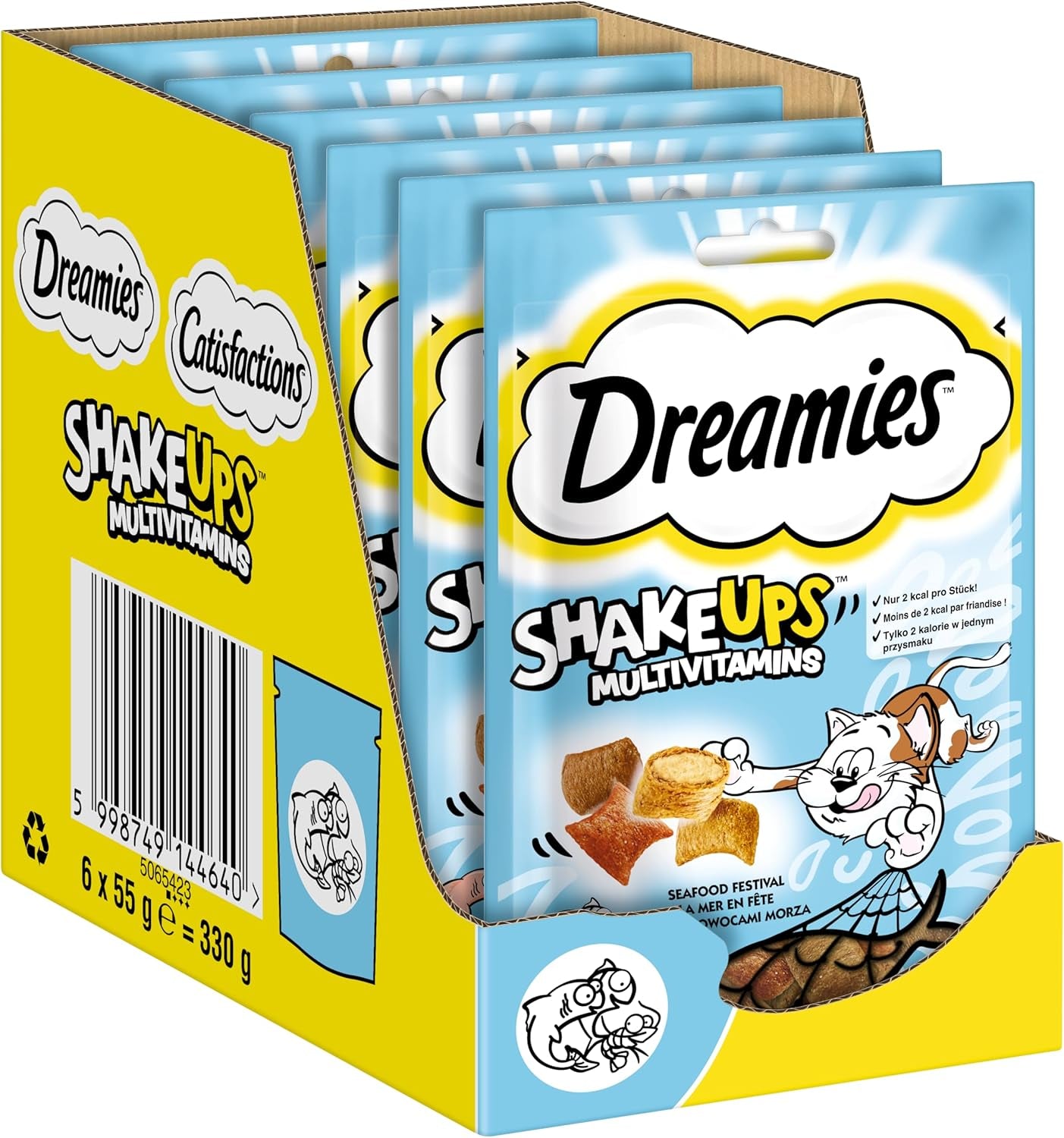 DREAMIES SHAKE UPS Multivitamine Zeevruchtenfestival Kattensnoepjes in geportioneerde zakjes - 55 g (6 zakjes)