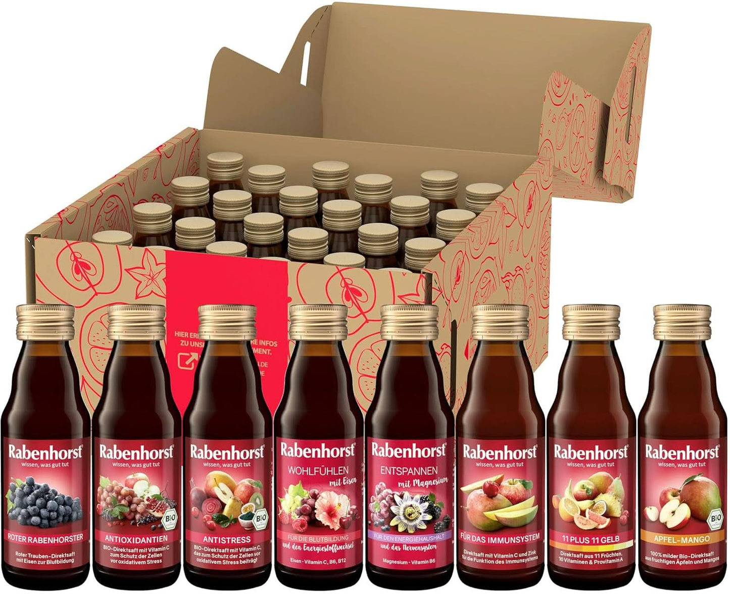 Rabenhorst mini proefpakket, 8 varianten of 3 flessen (24 X 125 ml) Alcoholvrije dranken Naty Shop