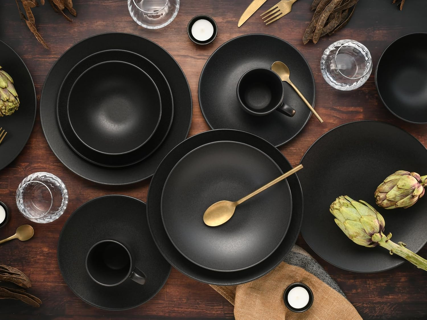 Creatable, 23146, SOFT TOUCH BLACK-serie, 20-delige serviesset, porseleinen combinatieservies, vaatwasser- en magnetronbestendig, gemaakt in Portugal
