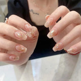 24 stuks vierkant naakt Franse korte volledige dekking kunstnagels druk op nagels voor dames meisjes