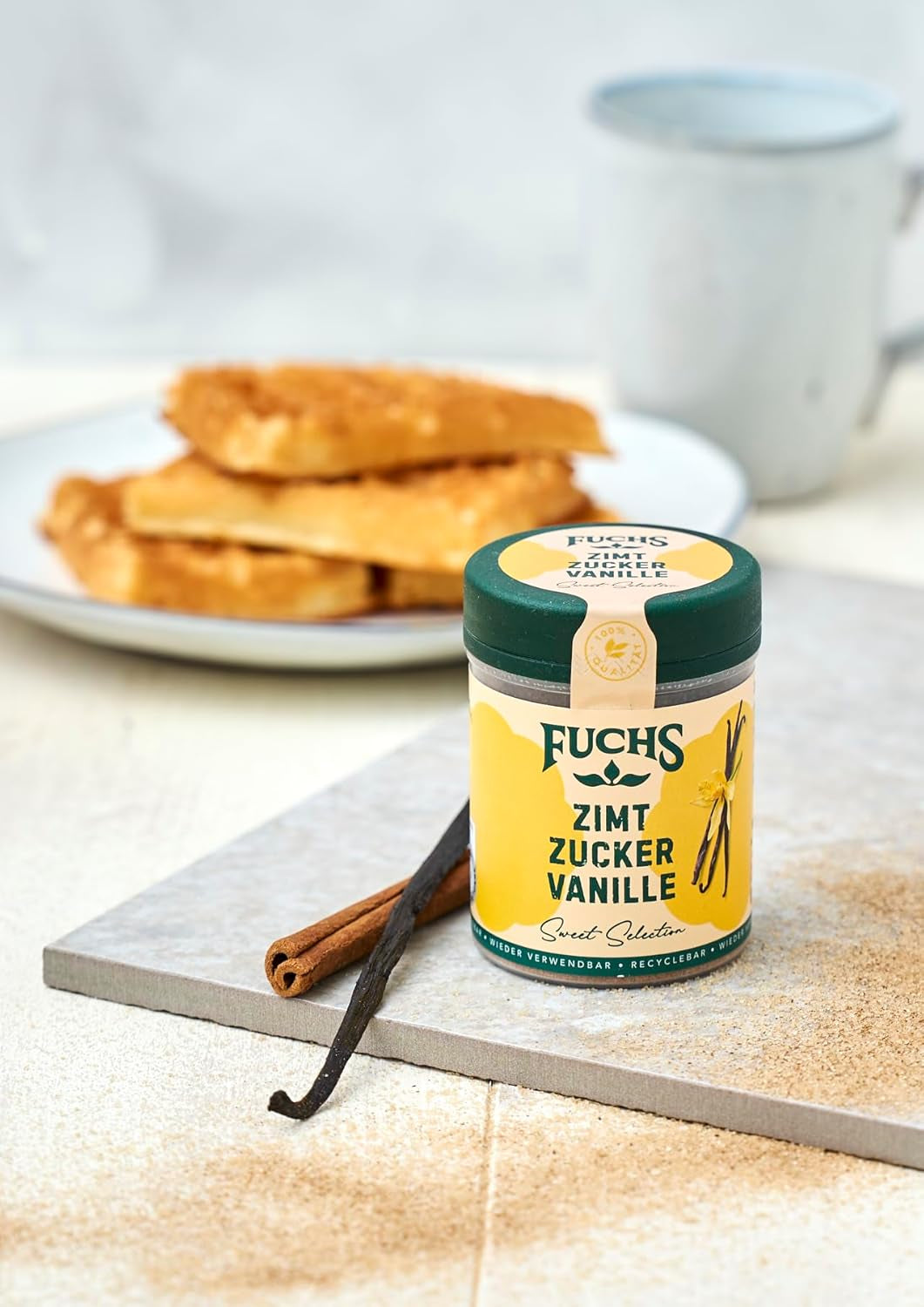 Fuchs Gewürze - Zimt Zucker Vanille - Gewürz zum Versüßen von Wafeln, Milchgetränken oder Joghurt - aus natürliche Ingrediënt - 100 g in wiederverwendbarer, recyclebarer Dosis