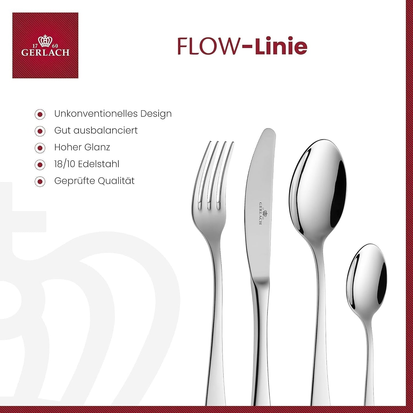 Gerlach Flow Besteck-Set 6 Personen Spülmaschinenfest Essbesteck Besteck Aus Edelstahl Messer Gabel Löffel Teelöffel Tafelbesteck Rostfrei 24 Stk, Zilverlänzend Kitchen Naty Shop