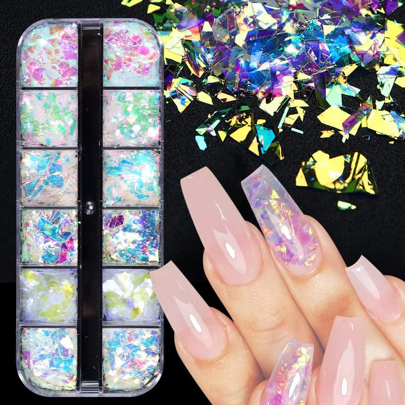 JMEOWIO Nail Glitter 12 Grids Zeemeermin Nail Art Decoratie Accessoires Nageldesign