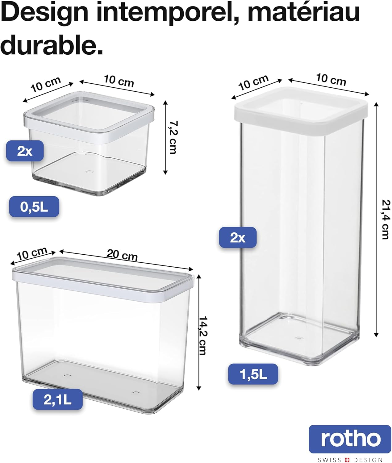 Rotho Loft set van 5 voorraadpotten met deksel, verschillende maten, BPA-vrij voedselplastic (PP), transparant/rood, (21,4 x 21,4 x 23,5 cm) Voedselbewaardozen Naty Shop