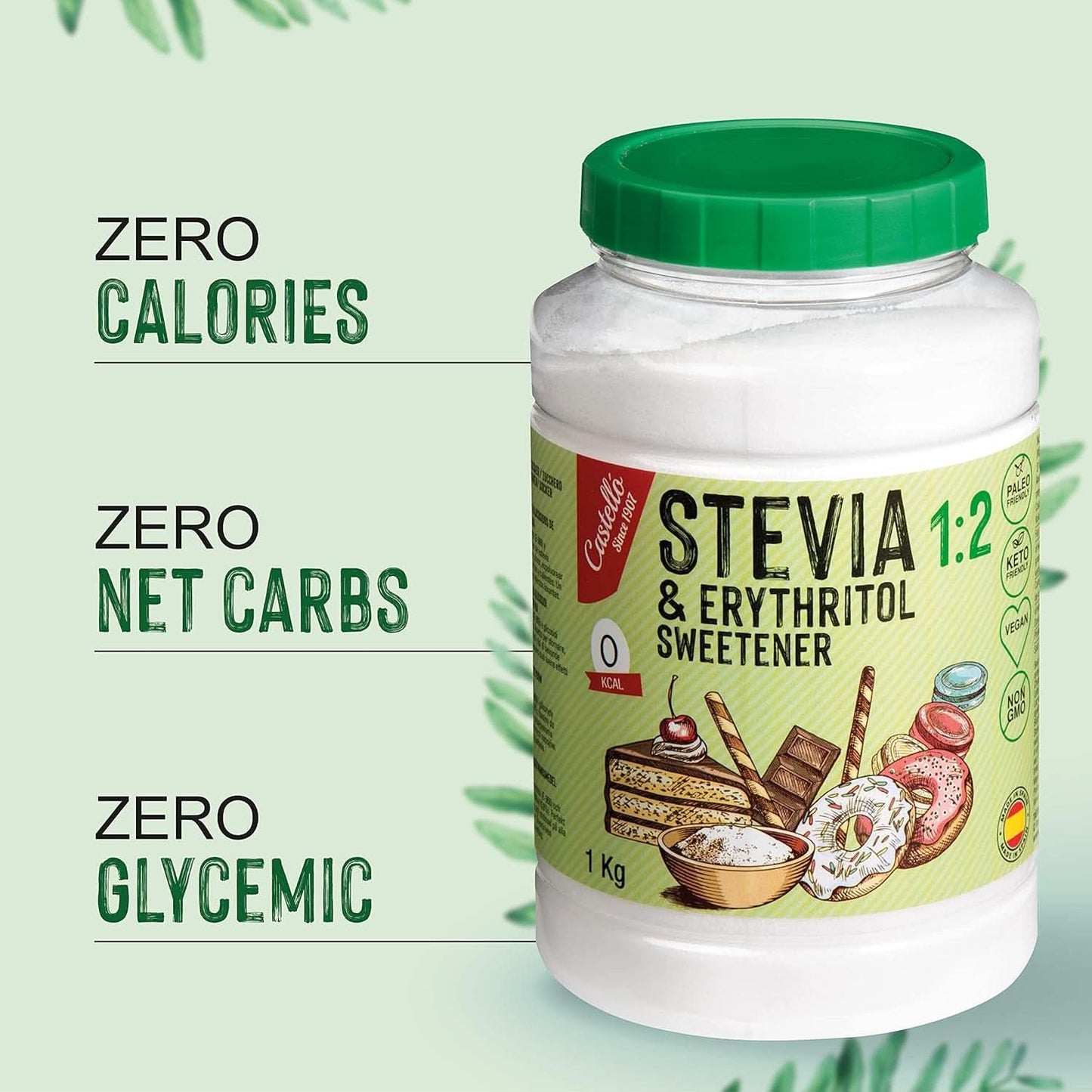 Stevia + Erythritol 1:2 Zoetstof, 1G = 2G Suiker, 1 Kg Zoetstoffen Naty Shop