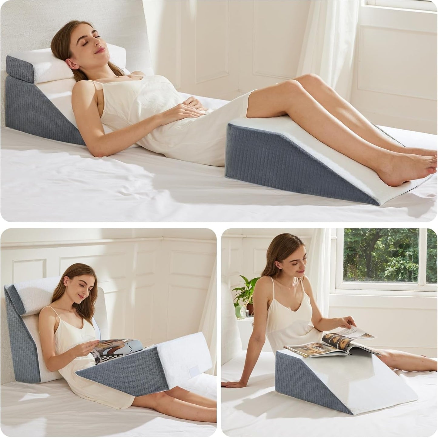 Leeskussen en verenbeen Liftkussen Memory Foam Kussen voor nek, rug en benen, multifunctioneel afneembaar kussen voor bed, bank, zitten, slapen en rusten, 58x55x28cm