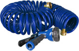 Relaxdays Spiraalslang Verlengbaar tot 10m Flexibele tuinslang met watersproeier 7 spuitpatronen Blauw 25 x 52 x 15 cm
