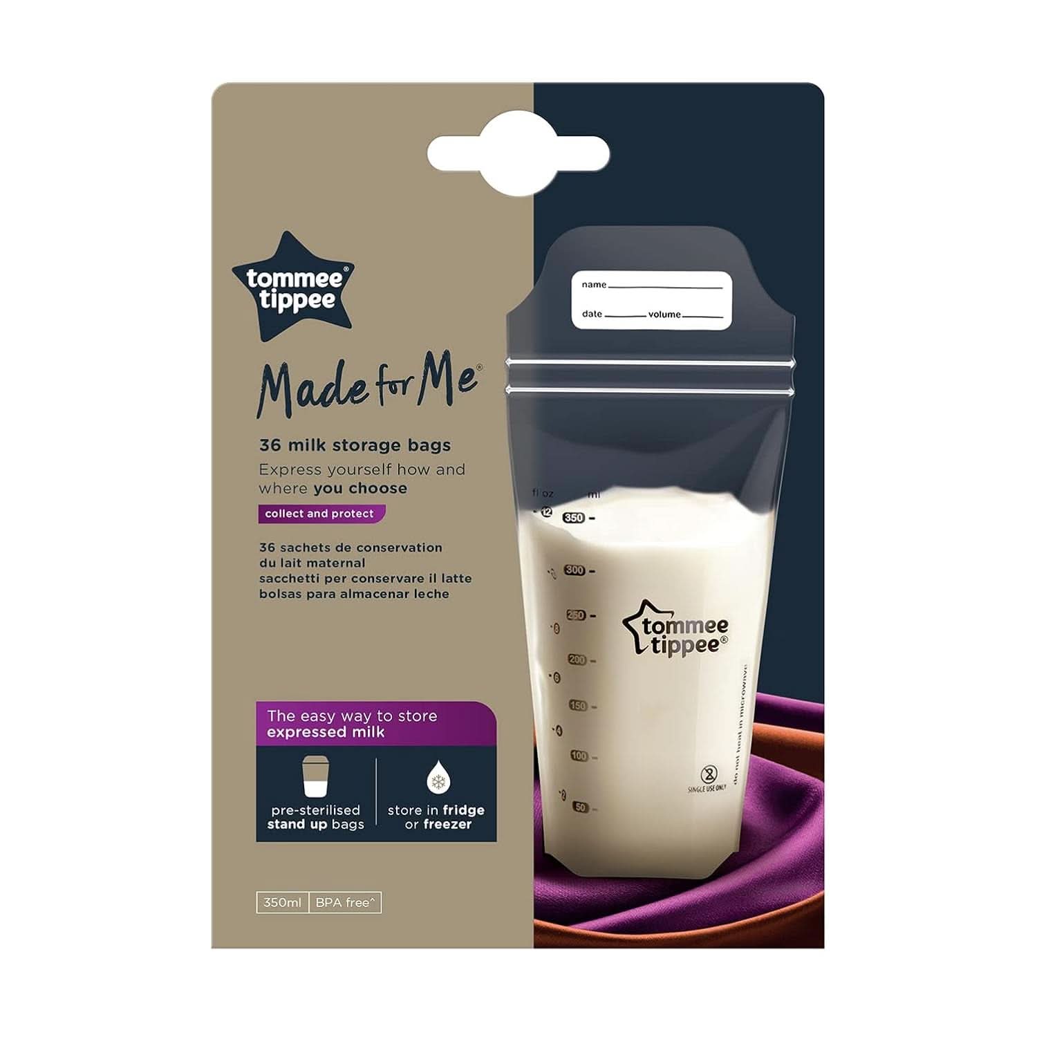 Tommee Tippee Closer to Nature Bewaarzakjes voor moedermelk, voorgesteriliseerd, 350 ml Accessoires Voeding en borstvoeding Bebe Naty Shop
