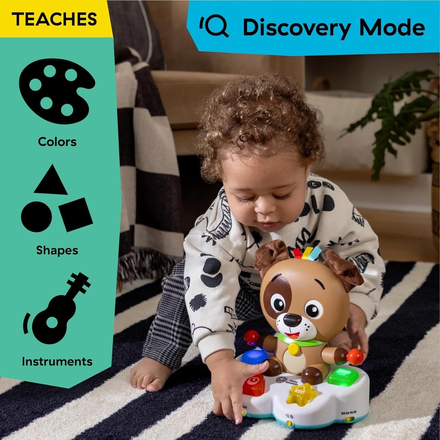 Baby Einstein, Drum & Learn Dean Muzikaal leerspeelgoed - Multisensorisch babyspeelgoed, 2 speelmodi, kleuren, vormen en instrumenten, 50+ geluiden, vanaf 6 maanden Babyspeelgoed Naty Shop