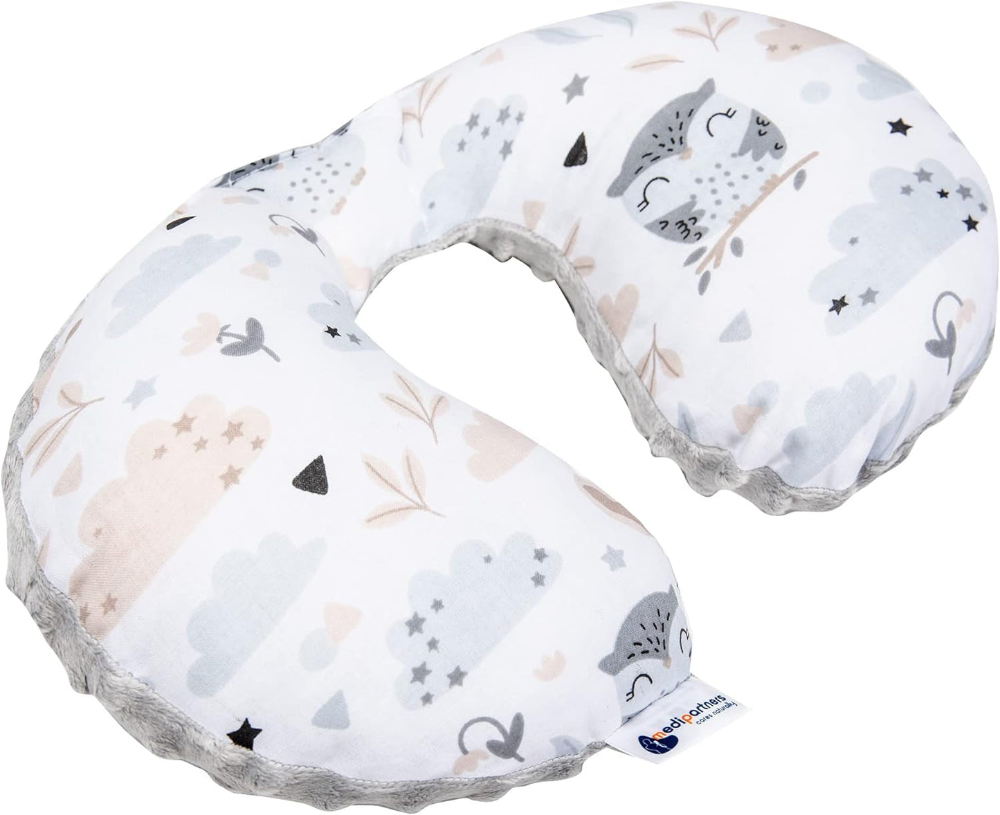 Medi Partners Baby Nekkussen Neksteun 100% Katoen / Minky Baby Nekkussen voor Auto Wandelwagen Reizen Reizen Slaap Nekkussen Snooze Roll (REH met Grijze Minky) Cervicale Orthopedische Kussens Naty Shop Reiniging met Grijze Minky