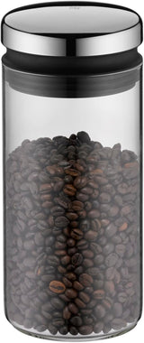 WMF Depot 1L glazen voorraadpot, hoogte 21,5 cm, voorraadpot met deksel, koffiebonencontainer, graankan, voedselvoorraadpot met brede vulopening (4 stuks) Voedselbewaardozen Naty Shop