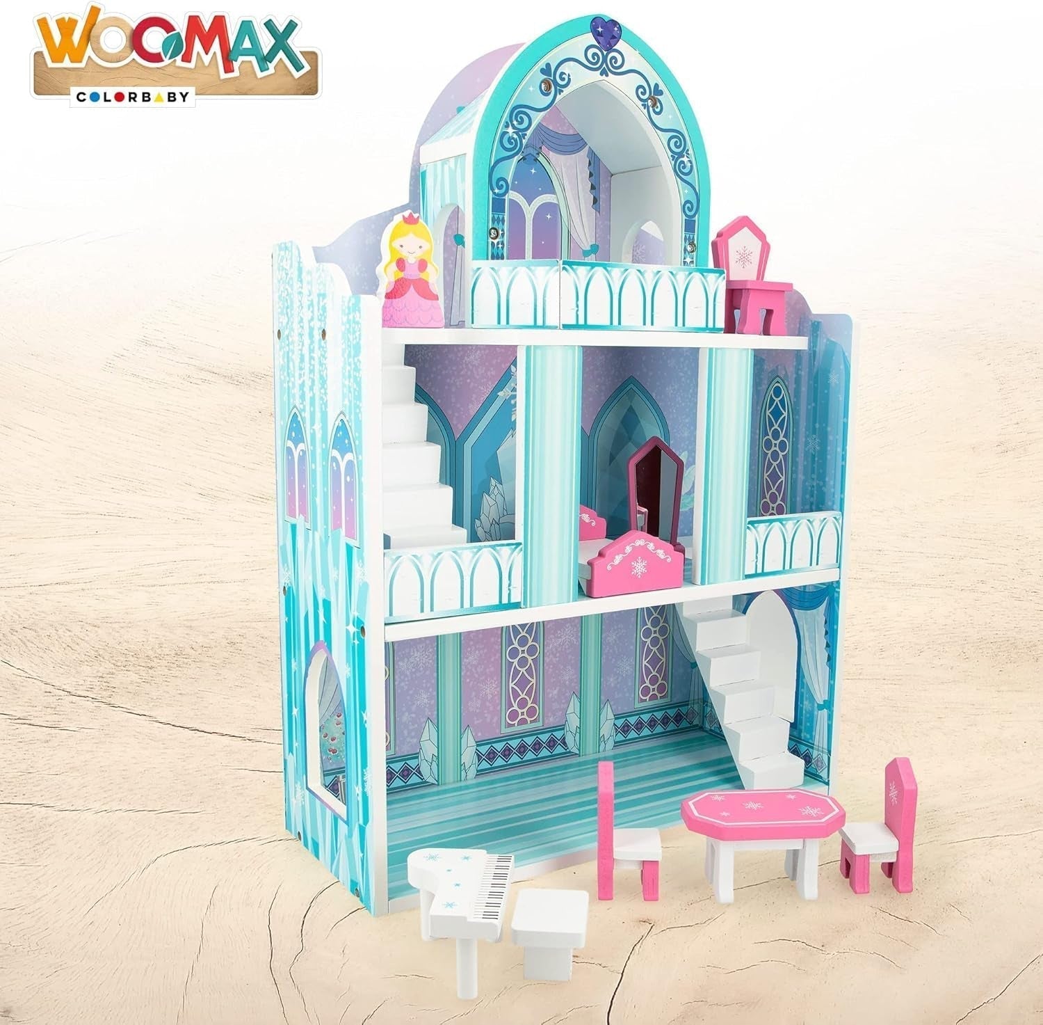 Colorbaby WOOMAX 49314 - Houten slot 37 X 15 X 53,5 Cm +3A Poppenhuizen Naty Shop
