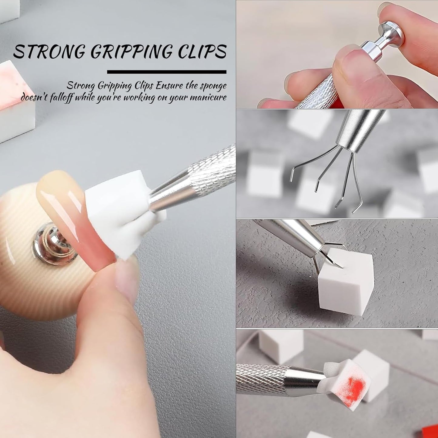 Eiito 100 Stück Weiche Nagelschwämme Für Ombre, Mit 2 Greifstift, Aura-Maniküre-Nailkunst-Werkzeuge (zilver + goud)
