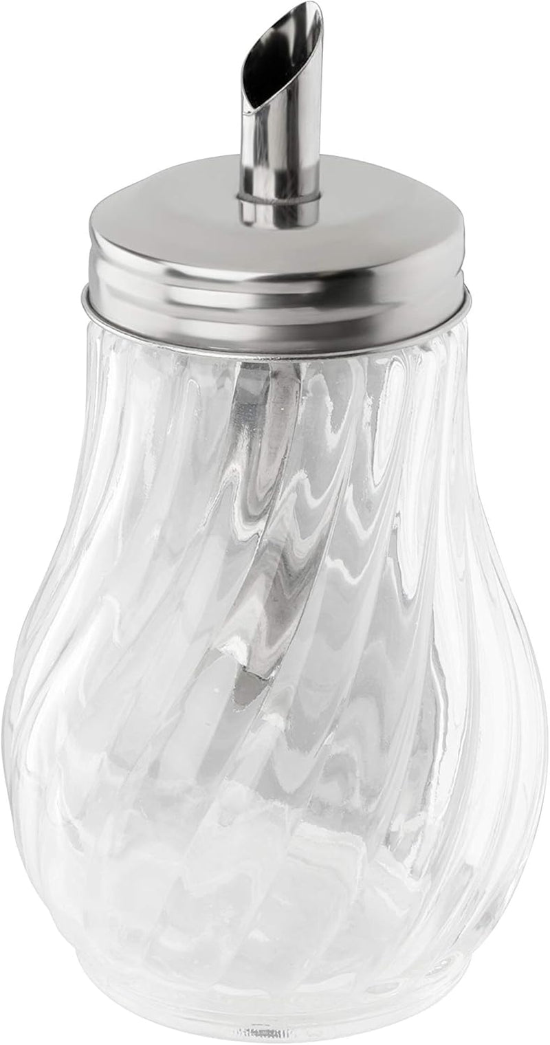 FMprofessional 280ml FLEURETTE suikerdispenser, glazen container, container voor eenvoudige dosering, container voor diverse gelegenheden, hoge kwaliteit container (kleur: zilver), hoeveelheid: 1 stuk