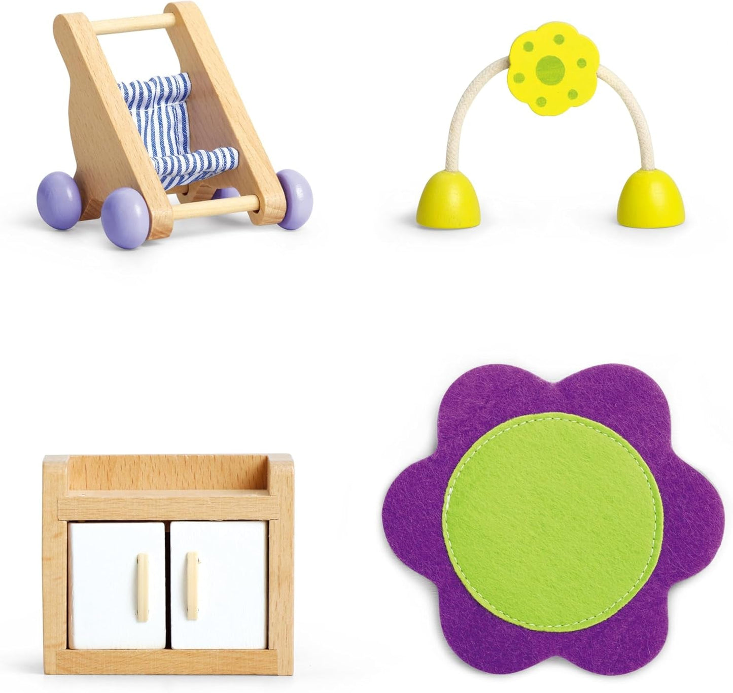 Hape Babykamer - Houten poppenkamerset, babypopmeubilair, poppenhuisaccessoires voor peuters, miniatuur babykamer met schommel en accessoires, rollenspel van 3 jaar oud