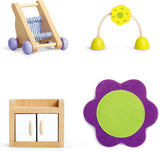Hape Babykamer - Houten poppenkamerset, babypopmeubilair, poppenhuisaccessoires voor peuters, miniatuur babykamer met schommel en accessoires, rollenspel van 3 jaar oud