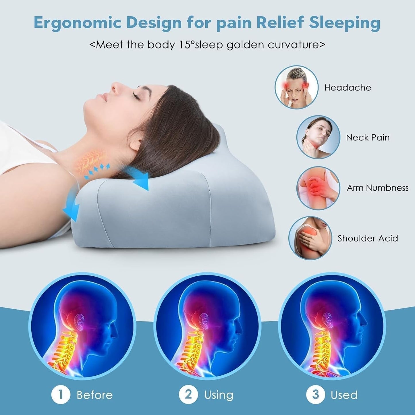 Royalisneeo Schoonheidskussen voor rug-, maag- en zijpijn Nek- en schouderpijn Kussen Antirimpel Anti-veroudering Memory Foam Kussen Blauw (standaard) Cervicale orthopedische kussens Naty Shop