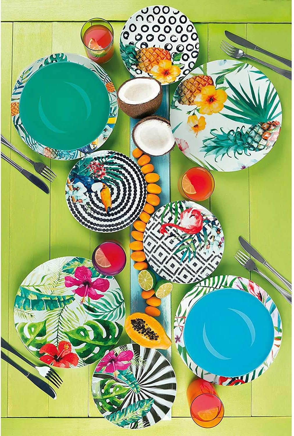 Excelsa Tropical Chic bordenset, 18 stuks, porselein, mehrfarbig