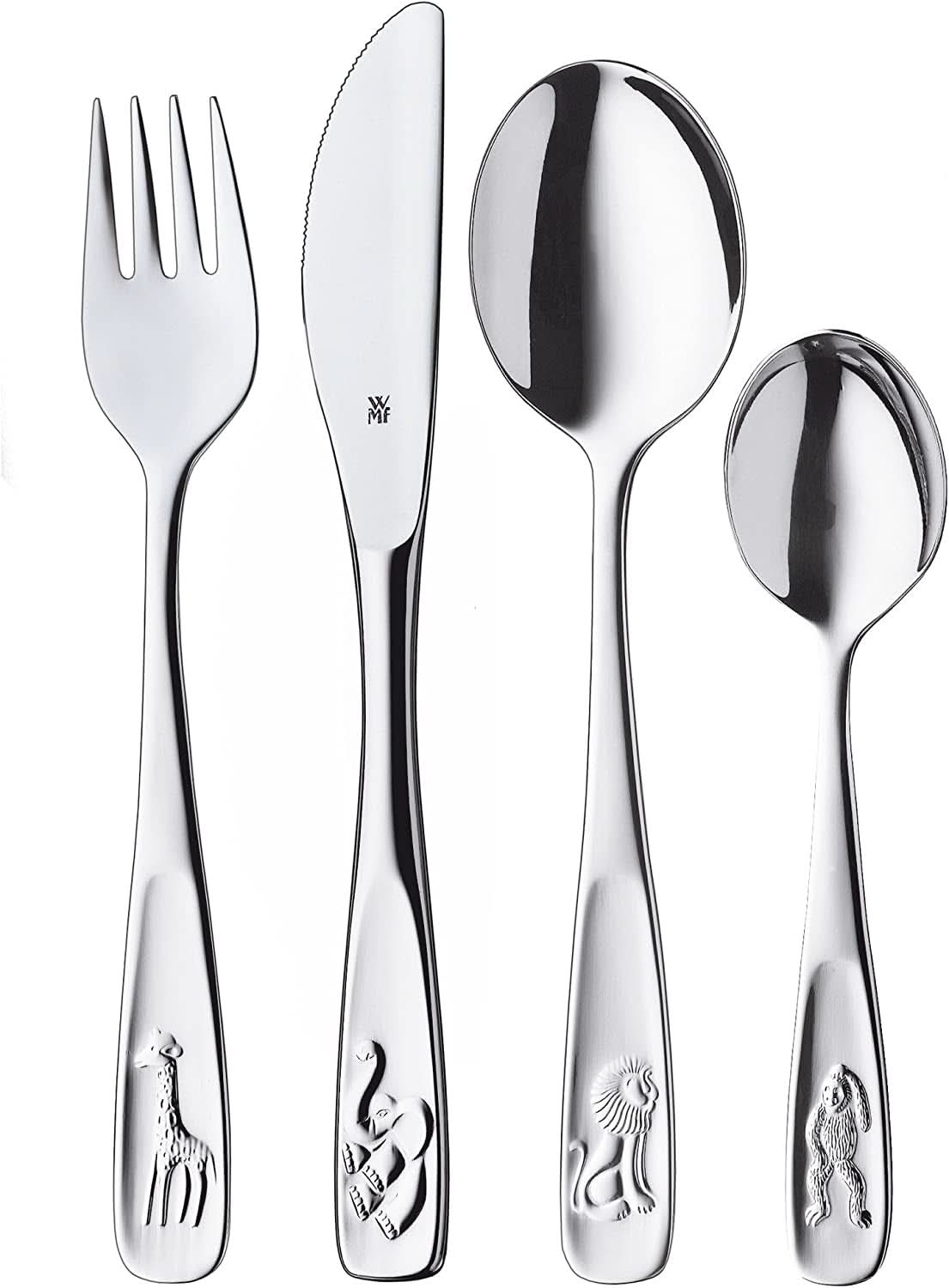 WMF Animals roestvrijstalen bestekset voor kinderen, 4-delig, gepolijst Cromargan Kitchen Naty Shop