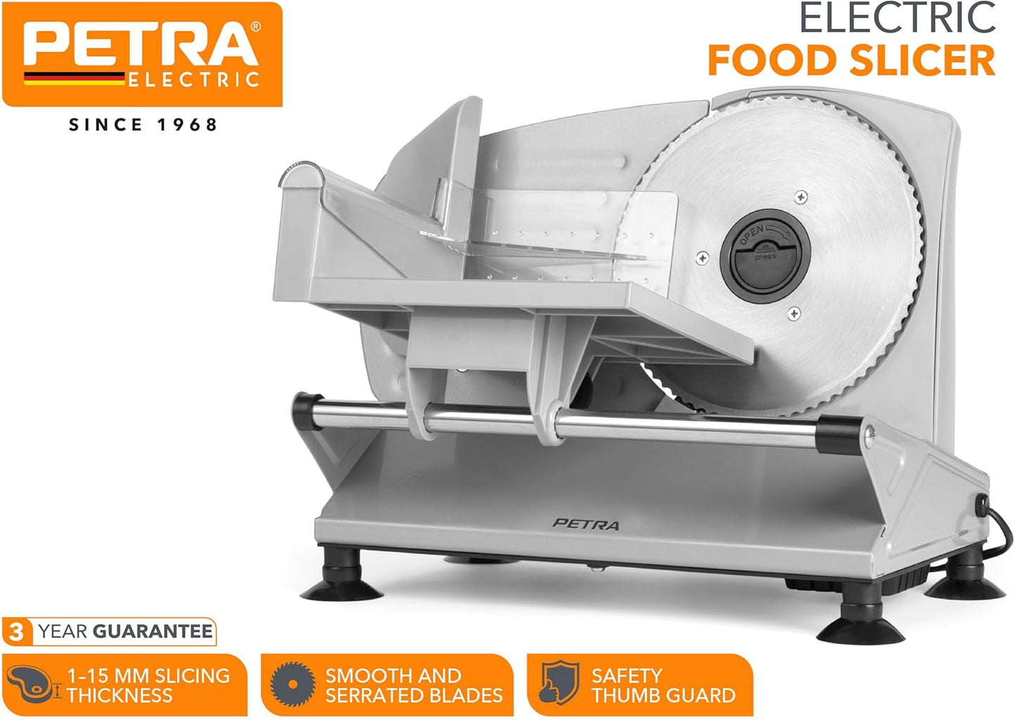 Petra PT4636VDE Multifunctionele elektrische snijmachine, snijdikte 1-15 mm, 3 gladde roestvrijstalen messen Shredders en Slicers Naty Shop