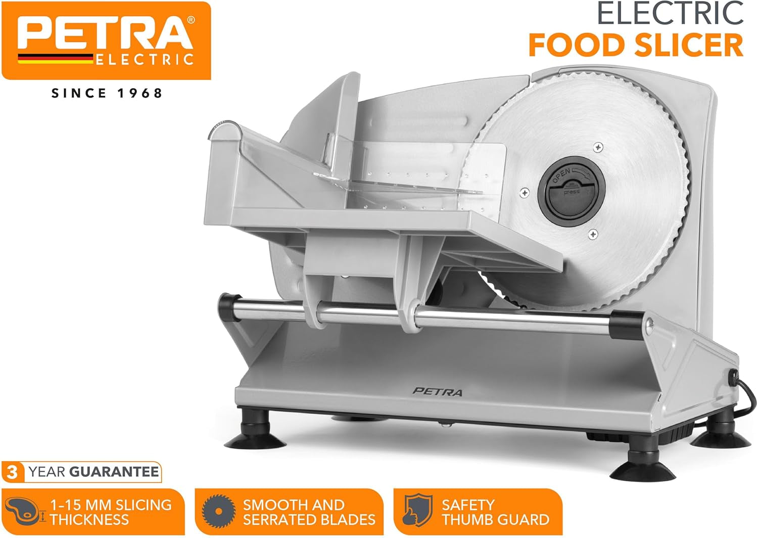 Petra PT4636VDE Multifunctionele elektrische snijmachine, snijdikte 1-15 mm, 3 gladde roestvrijstalen messen Shredders en Slicers Naty Shop