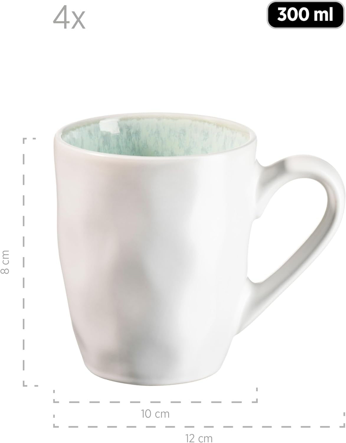 MÄSER Frozen-serie, keramische serviesset voor 4 personen, 16-delig combinatieservies met organische vormen, kleurrijk servies, steengoed, turkooisgroen