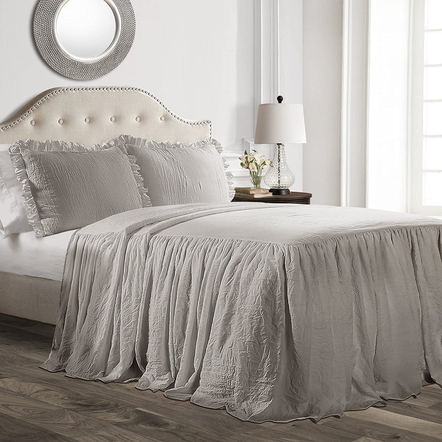 Lush Decor Dekbedovertrek met ruchesrok, polyester, wit, tweepersoonsbed Lush Decor bedden en dekbedden Queen Grijs