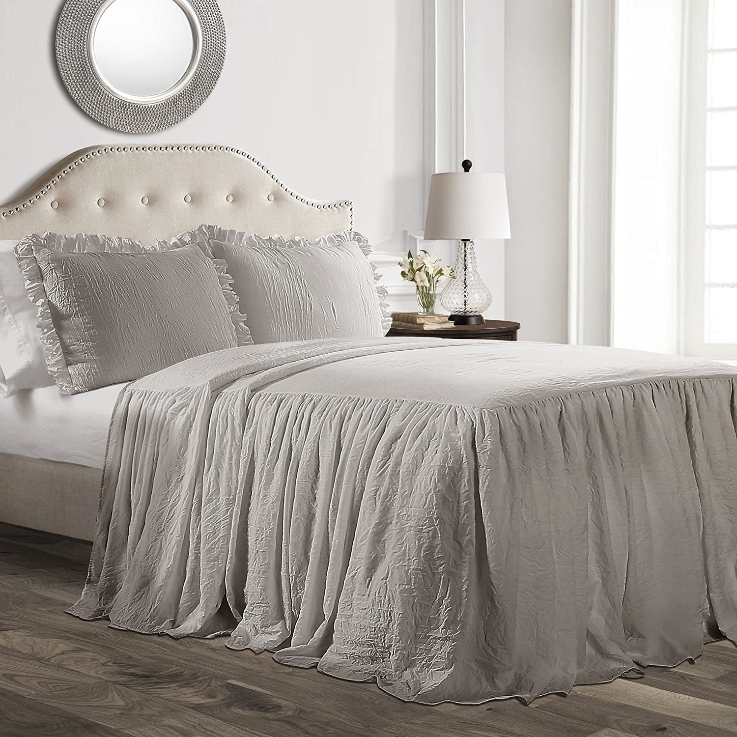 Lush Decor Dekbedovertrek met ruchesrok, polyester, wit, tweepersoonsbed Lush Decor bedden en dekbedden Queen Grijs