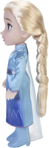 Disney Frozen 2 Elsa Reispop, pop van 35 cm met jurk geïnspireerd op de cultfilm, laarzen en lang gevlochten haar voor extra speelplezier, voor meisjes vanaf 3 jaar