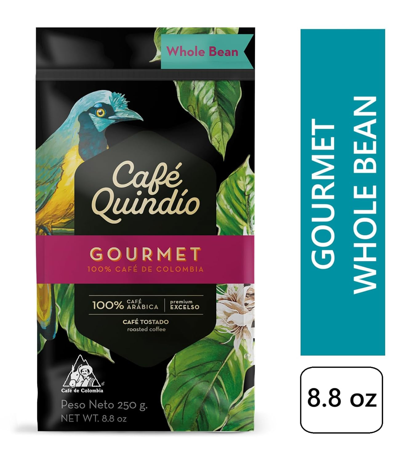 Cafe Quindio Gourmet - Speciale koffie - 100% Arabica koffiebonen, Colombia, 250g - ideaal voor portafiltermachines, volautomatische machines, filterkoffie of Franse pers