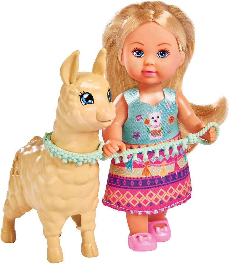 Simba 105733497 - Evi liefdespop in schattige alpaca-outfit en riem, 12 cm, voor kinderen vanaf 3 jaar
