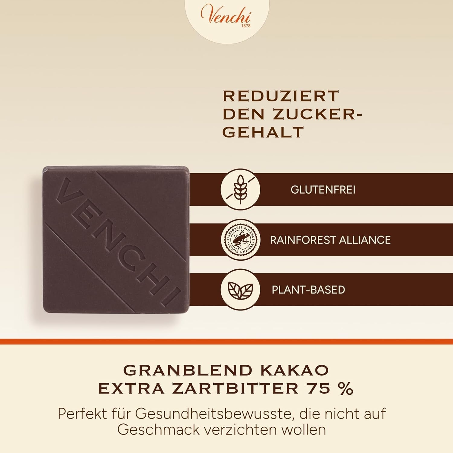 Venchi – Granblend Extra Zwart 75% GEEN toegevoegde suiker, 1 kg – GEEN kunstmatige zoetstoffen – glutenvrij – veganistisch