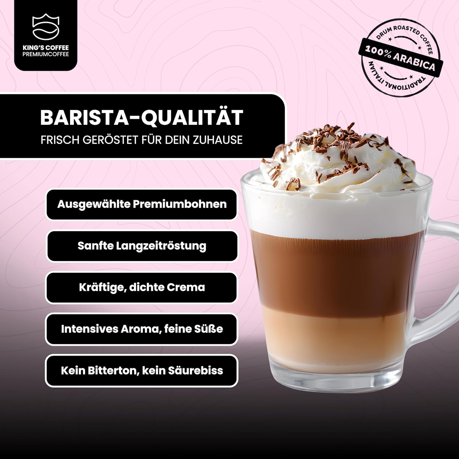 KING'S COFFEE - WHITE EDITION - lichte blend 100% Arabica uit Ethiopië, Mexico, Peru en Tanzania - kleine batching in Italië - hele espressobonen voor portafiltermachines - 1 kg