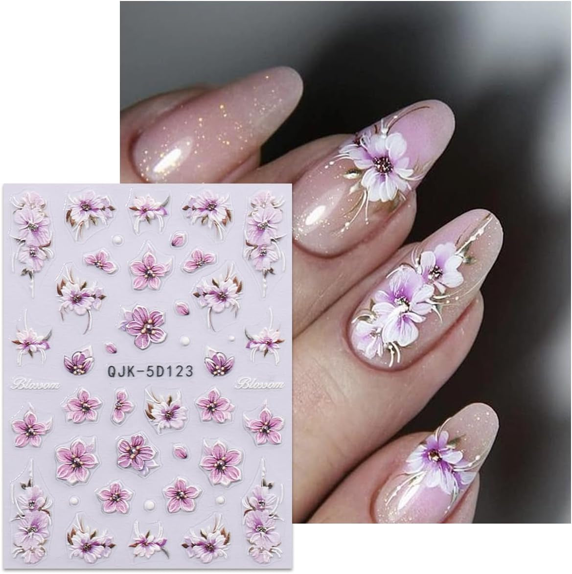 JMEOWIO 3D Nagelsticker Blumen Nail Art Sticker Selbstklebend Nagelaufkleber 5D Stereoskopisch Frühling Zomer Decoratie Nageldesign Zubehör 4 Blatt