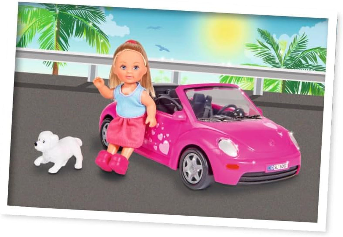 Simba 105731539 - Evi Love Beetle Evi's, Evi met auto, auto: 22 cm, met hond, modepop, 12 cm, voor kinderen vanaf 3 jaar