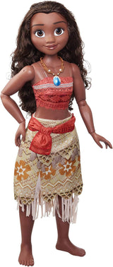 Disney Princess Vaiana, 80 cm grote speelpop van Jakks Pacific, bewegliche pop, met Bürste zum Kämmen ihrer welligen Locken, vom Film geïnspireerde Kleed, abnehmbare Halskette met Anhänger