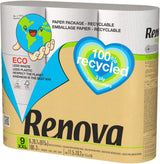 Renova 100% GERECYCLED toiletpapier 9 rollen, wit, normaal