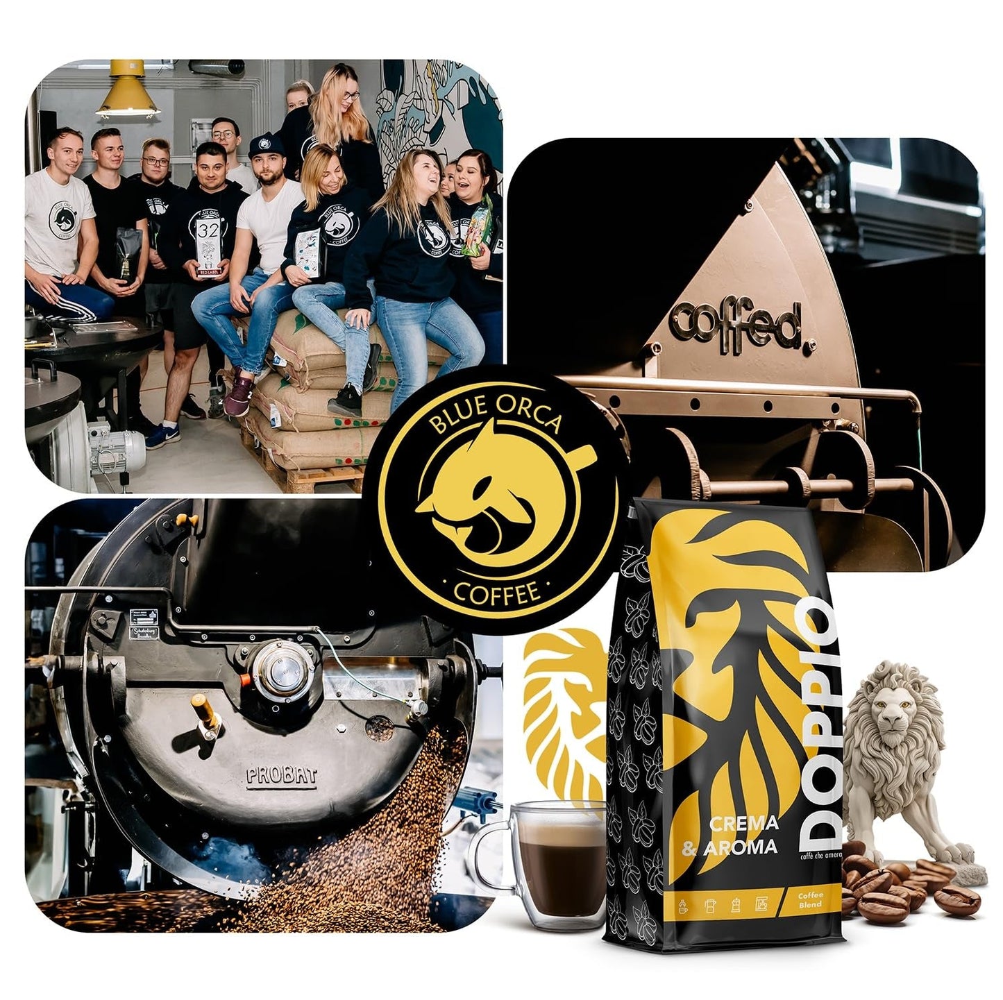 Doppio Crème & Smaak 1KG | Koffiebonen 80% Arabica en 20% Robusta | met tonen van cacao, noten en karamel | Fris en medium gebrand, lage zuurgraad | voor espresso | Blauwe Orka Koffie