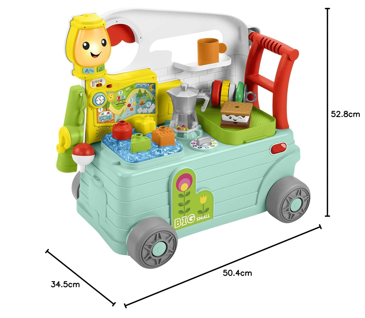 Fisher-Price - Lach en Leer Camper 3-in-1 Baby-duwspeeltje en muziek Activity Center Babyspeelgoed 9-36 maanden HCK51 Babyspeelgoed Naty Shop