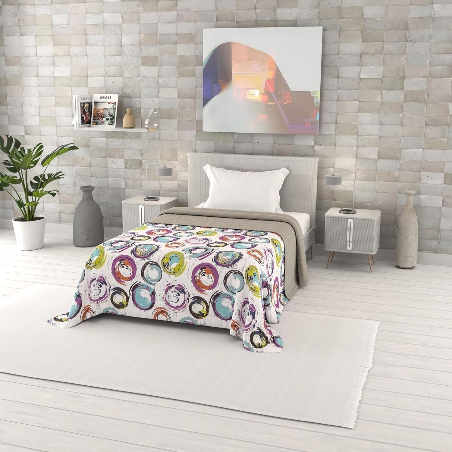Zomerdekbed met fantasieprint, polyestervulling, Bloemblaadjes, 260X270Cm Dekbedden en dekbedden Naty Shop Cerchi Astratti 170X270Cm