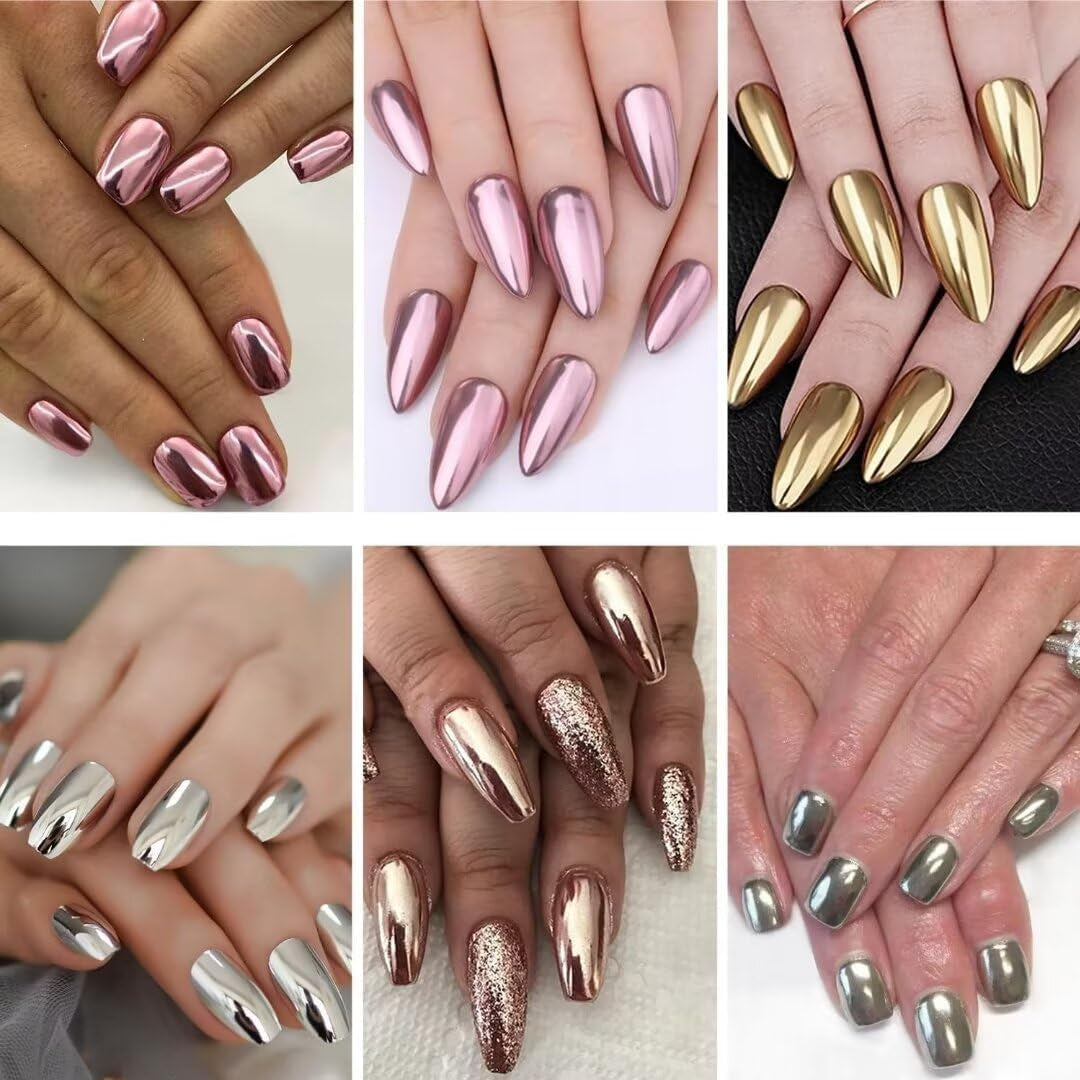BISHENGYF Rose Gold Chrome Nail PowderNeue Upgrade Grosse Kapazitä Chrom PulverSuper-spiegeleffect Metall Mirror Chrome Powder – Neon Glassy Pearl Effect Glitter Nagelkunst Poeder voor DIY Salon