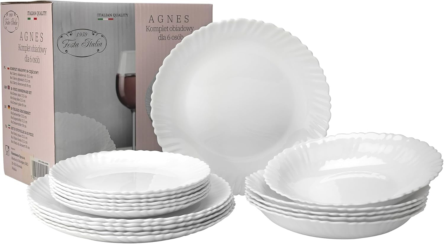 Serviesset voor 6 - 18-delig - Serviesset van opaalglas - Witte serviesset - Kom en bordenset - Modern serviesgoed - Borden - Serviesgoed - Serviesset voor 6 personen