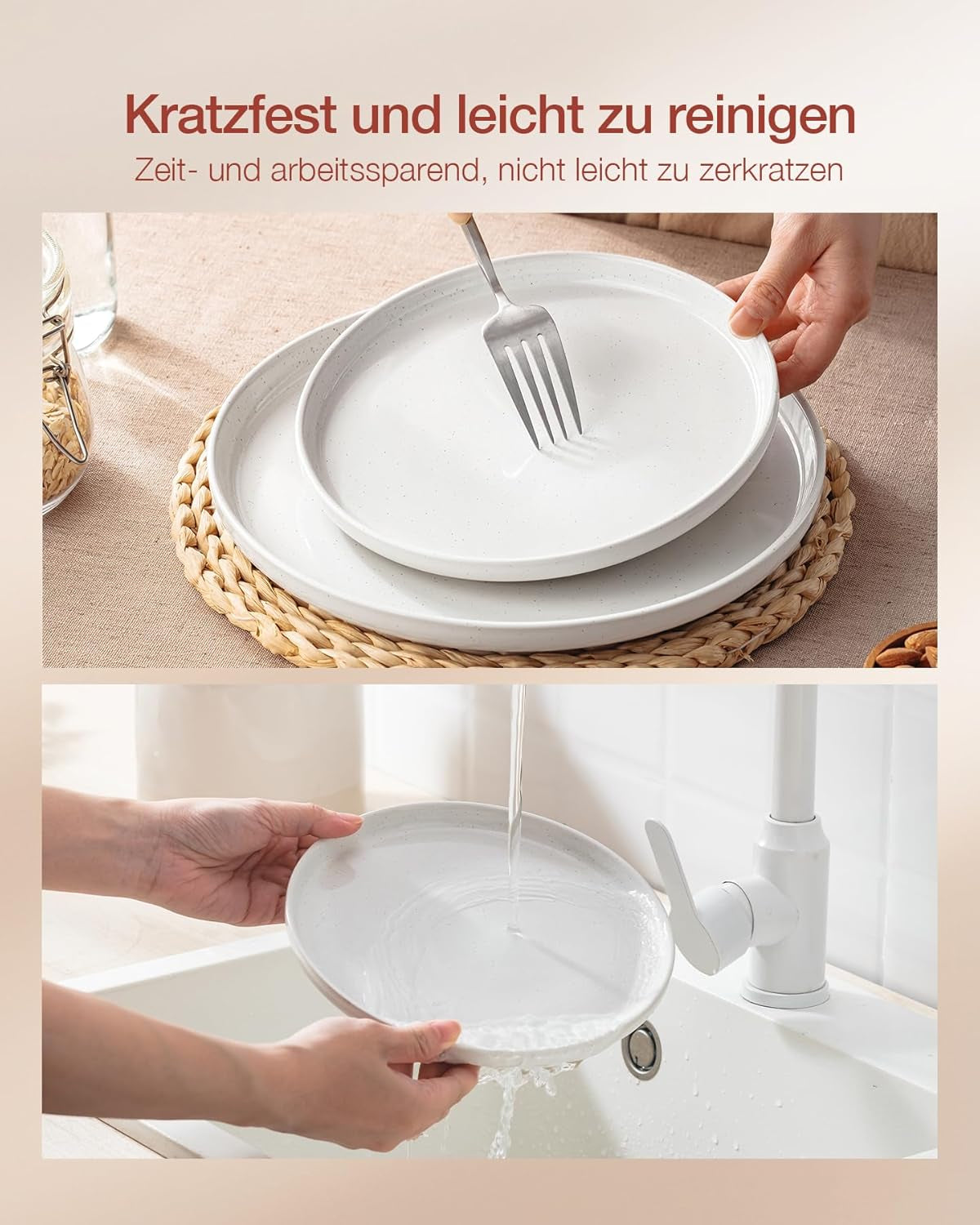 Milkyway serviesset, 18-delige serviesset, 6-persoons steengoed dinerborden, dessertborden, ontbijtgranenschalen, magnetron- en vaatwasserbestendig, wit