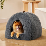 BEDSURE Katzenbett große Katzen Katzenhöhle- 44x44x44 cm Plüsch Katzenhaus Indoor mit abnehmbarem Katzenkissen en ophangen Spielzeug, Katzen Bettchen waschbar, dunkelgrau