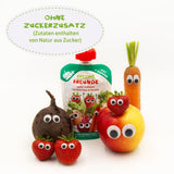 FRECHE FREUNDE Biologisch knijpfruitzakje met appels, aardbeien, rode biet en wortel, fruit- en groentepuree in knijpzakje voor baby's vanaf 6 maanden, veganistisch, 6 stuks (6 x 100 g)
