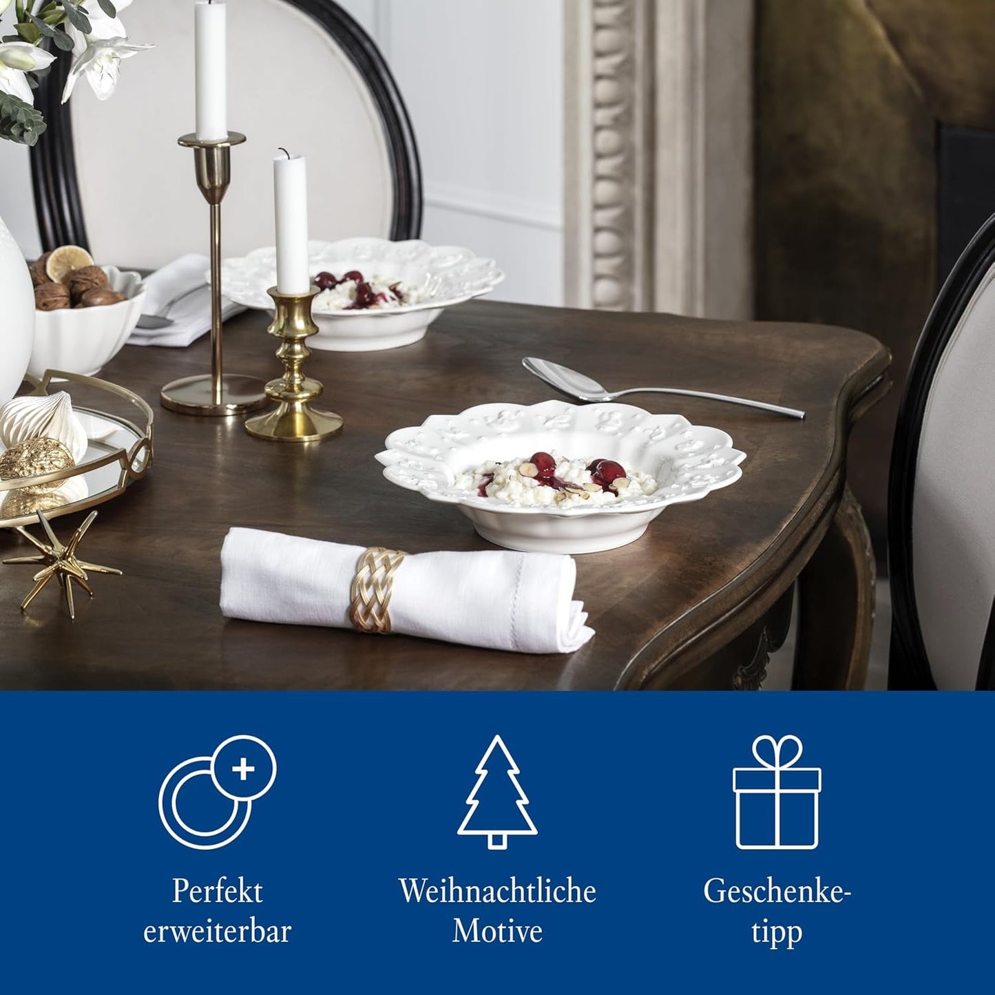 Villeroy & Boch Toy's Delight Royal Classic 12-delige serviesset, vaatwasser- en magnetronbestendig, wit, borden, 4-persoons serviesset, kerstservies, speelgoed, premium porselein